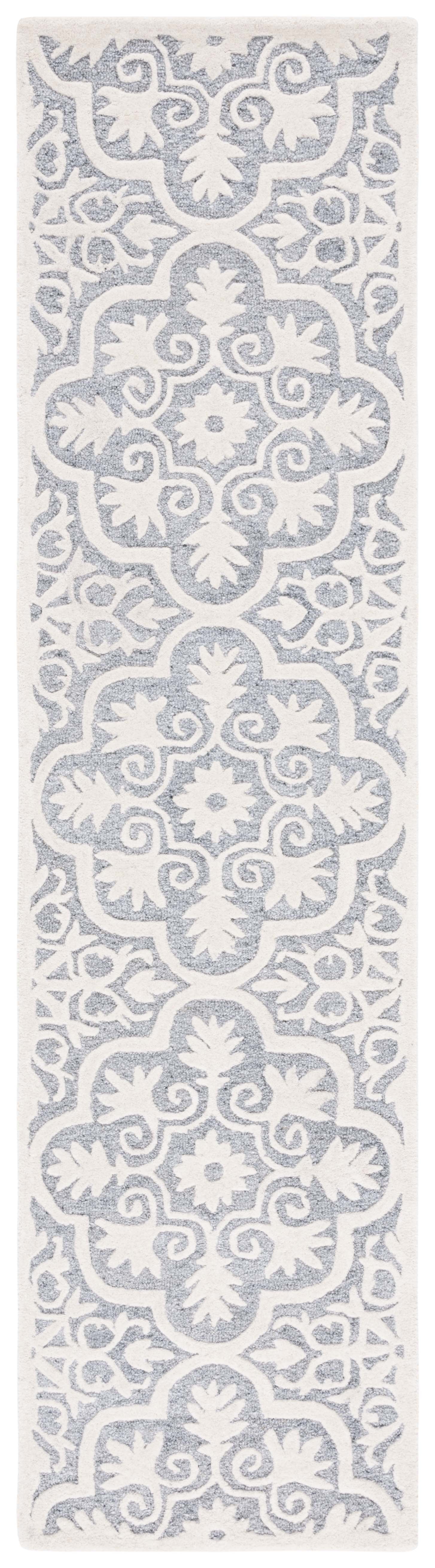 Light Blue and Ivory Floral Hand-Tufted Wool Runner Rug