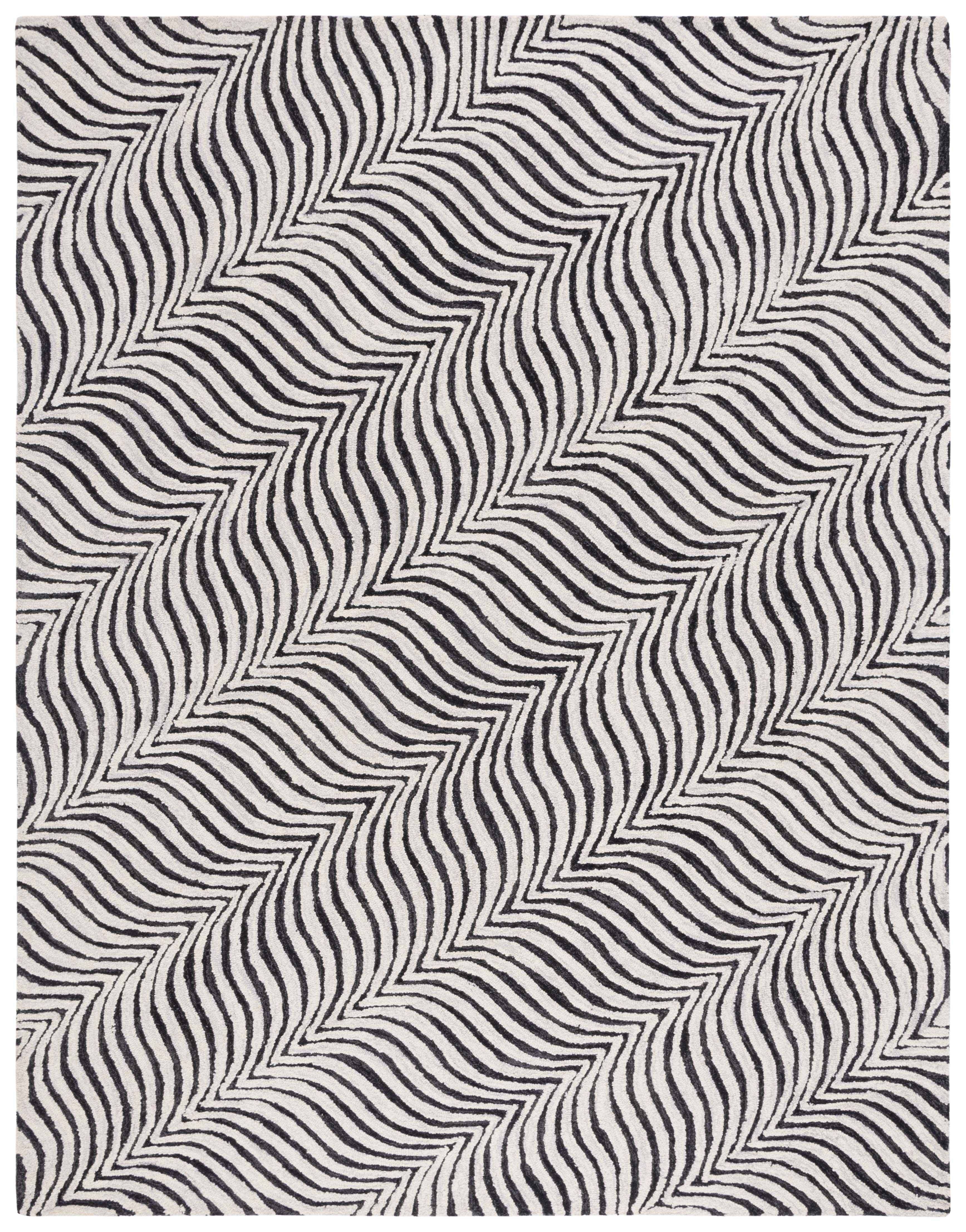SAFAVIEH Metro Quinn Wavy Striped Area Rug, Black/Beige, 8' x 10'