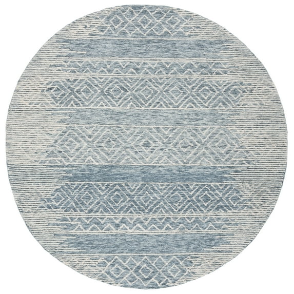 SAFAVIEH Metro Rae Striped Area Rug, Natural/Blue, 6' x 6' Round