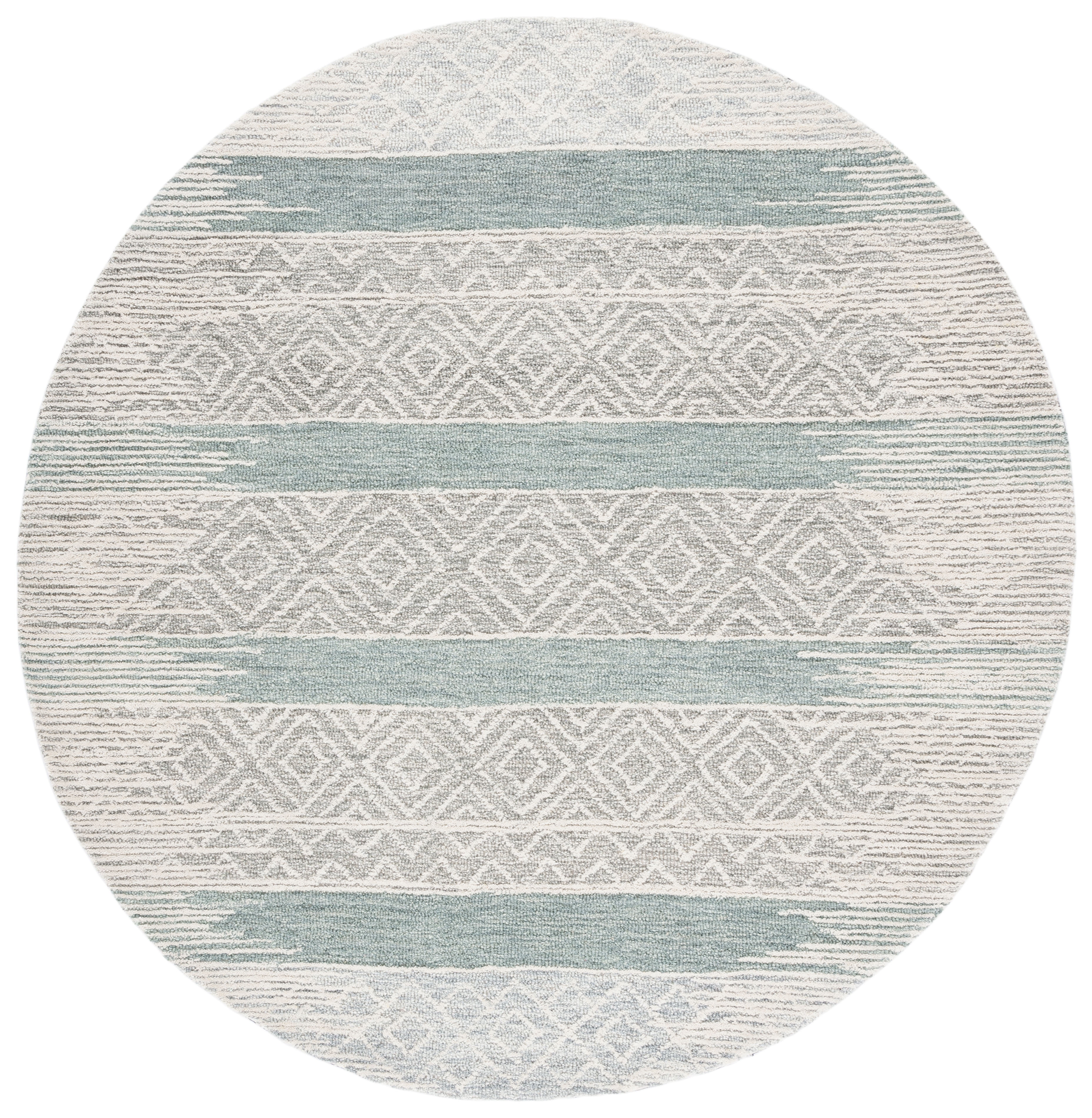 SAFAVIEH Metro Rae Striped Area Rug, Natural/Light Grey, 6' x 6' Round
