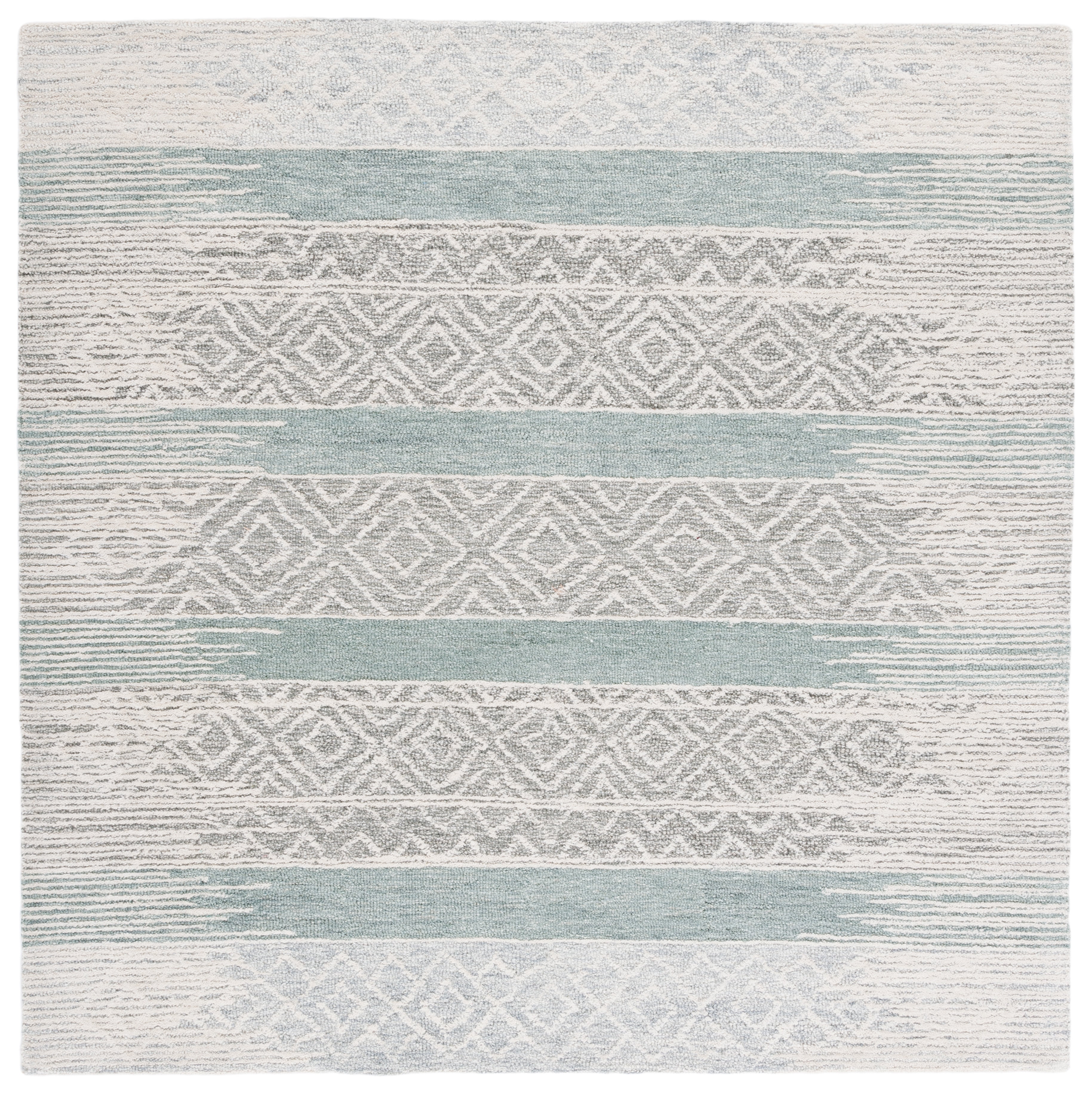 Gray and Light Blue Hand-Tufted Wool Square Rug