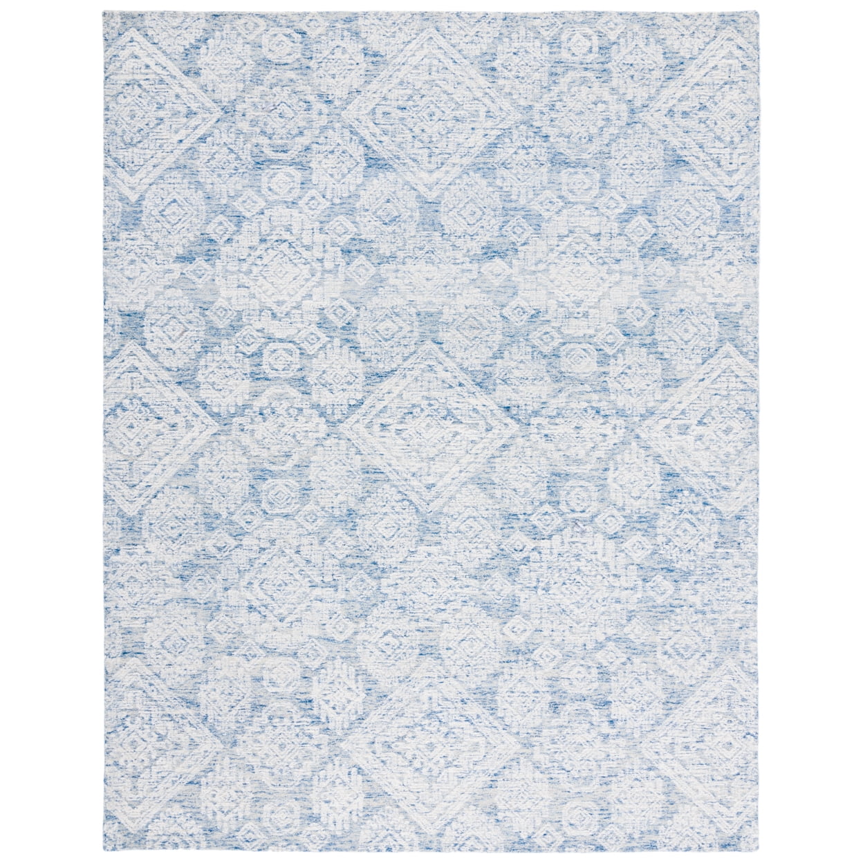 Blue and Ivory Hand-Tufted Wool Medallion Rug, 4' x 6'