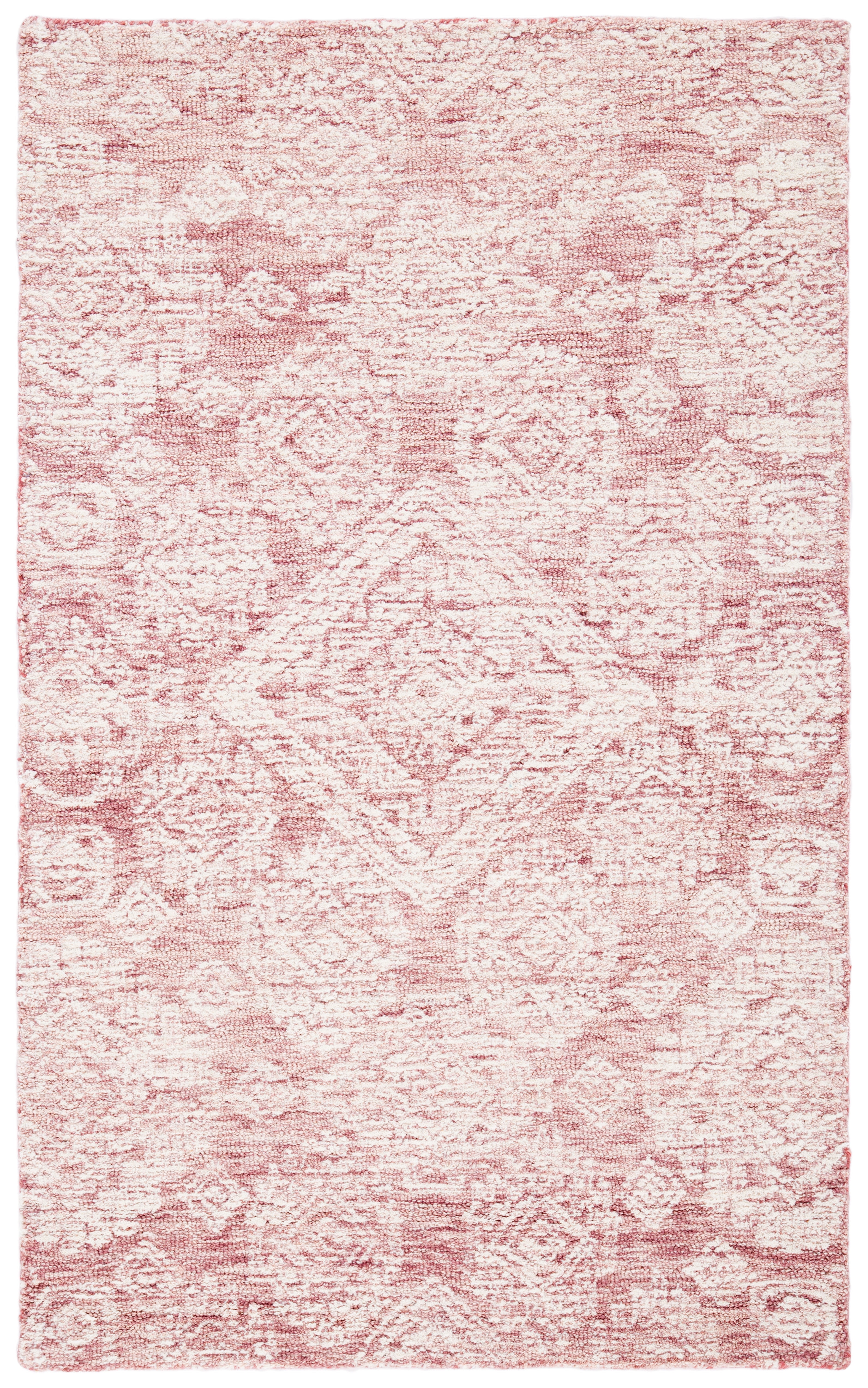 Hand-Tufted Dark Pink and Ivory Wool Area Rug, 4' x 6'