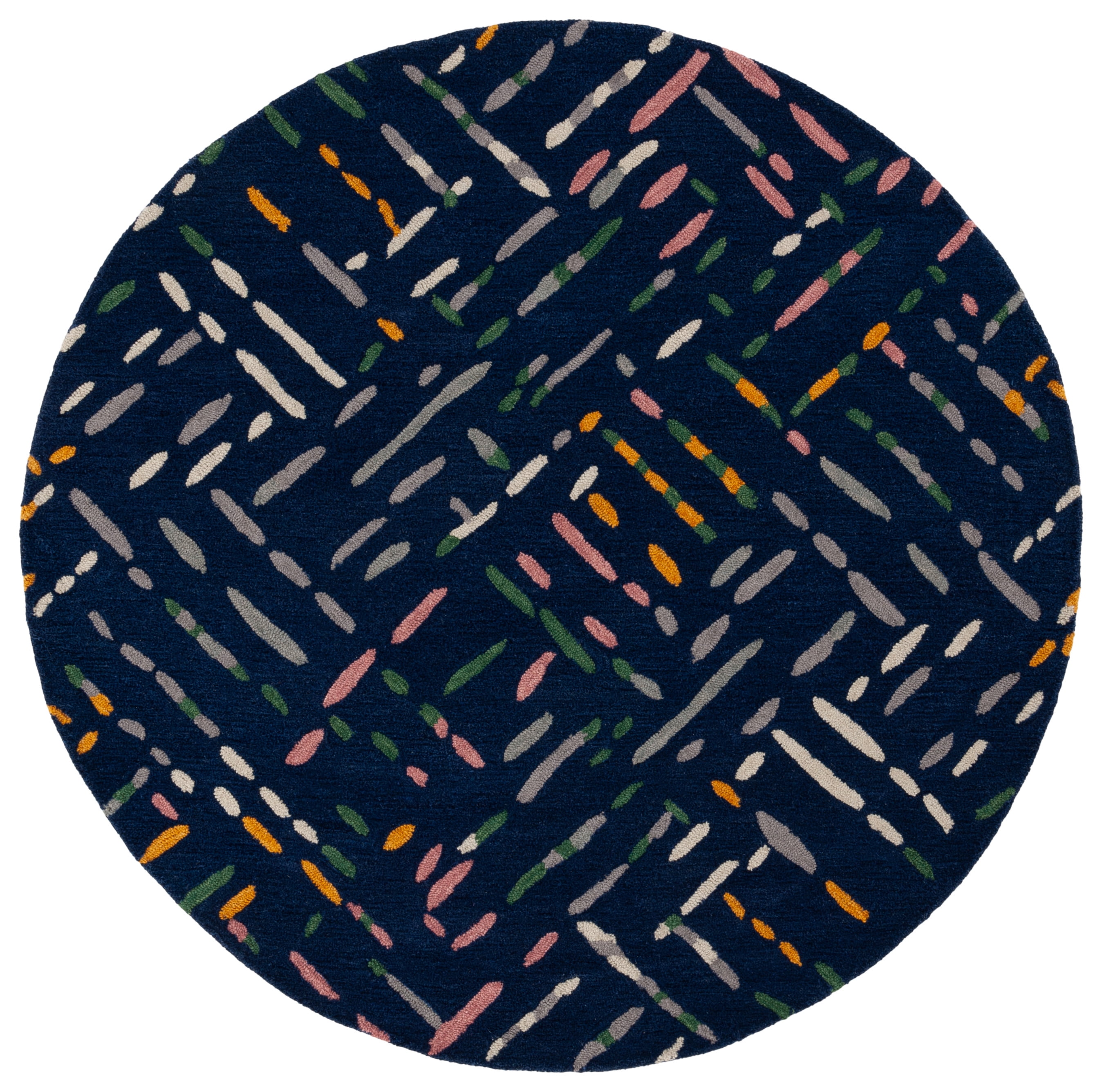 SAFAVIEH Metro Rodina Geometric Striped Area Rug, Navy/Pink, 6' x 6' Round