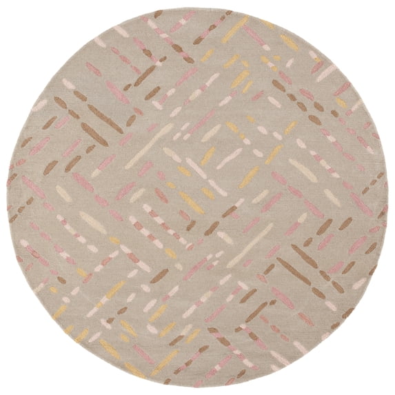 SAFAVIEH Metro Rodina Geometric Striped Area Rug, Taupe/Pink, 6' x 6' Round