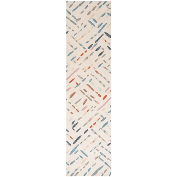 SAFAVIEH Metro Rodina Geometric Striped Runner Rug, Ivory/Blue, 2'3" x 7'