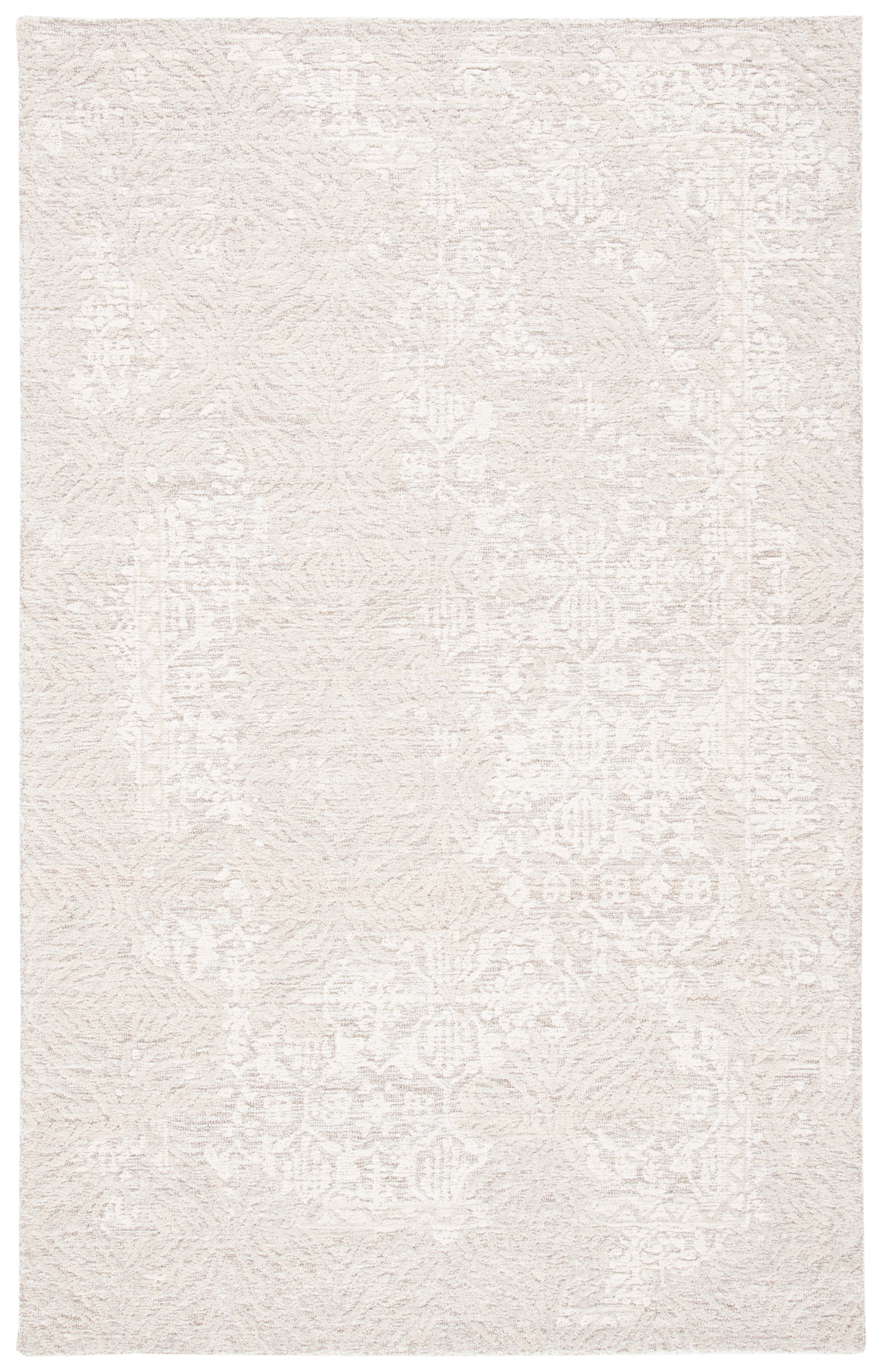 Hand-Tufted Ivory Wool Floral Rug - 59" x 84" Rectangular Design