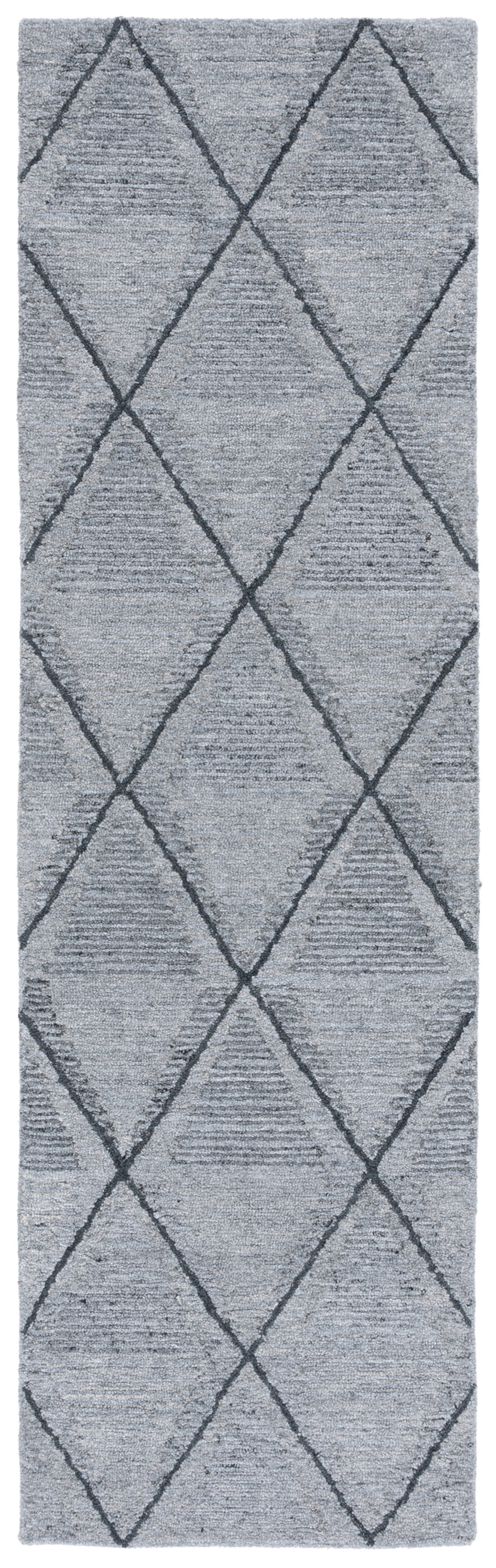Gray Diamond Tufted Wool Runner Rug, 2'3" x 8'