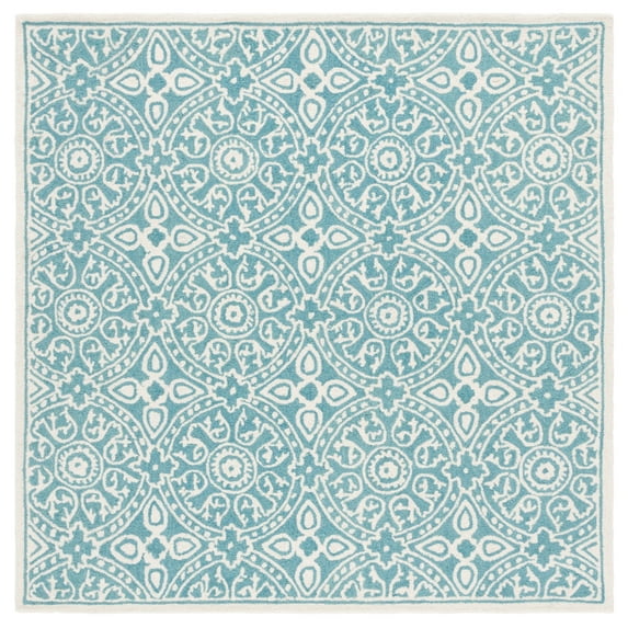 SAFAVIEH Metro Sunny Medallion Area Rug, Teal/Ivory, 6' x 6' Square