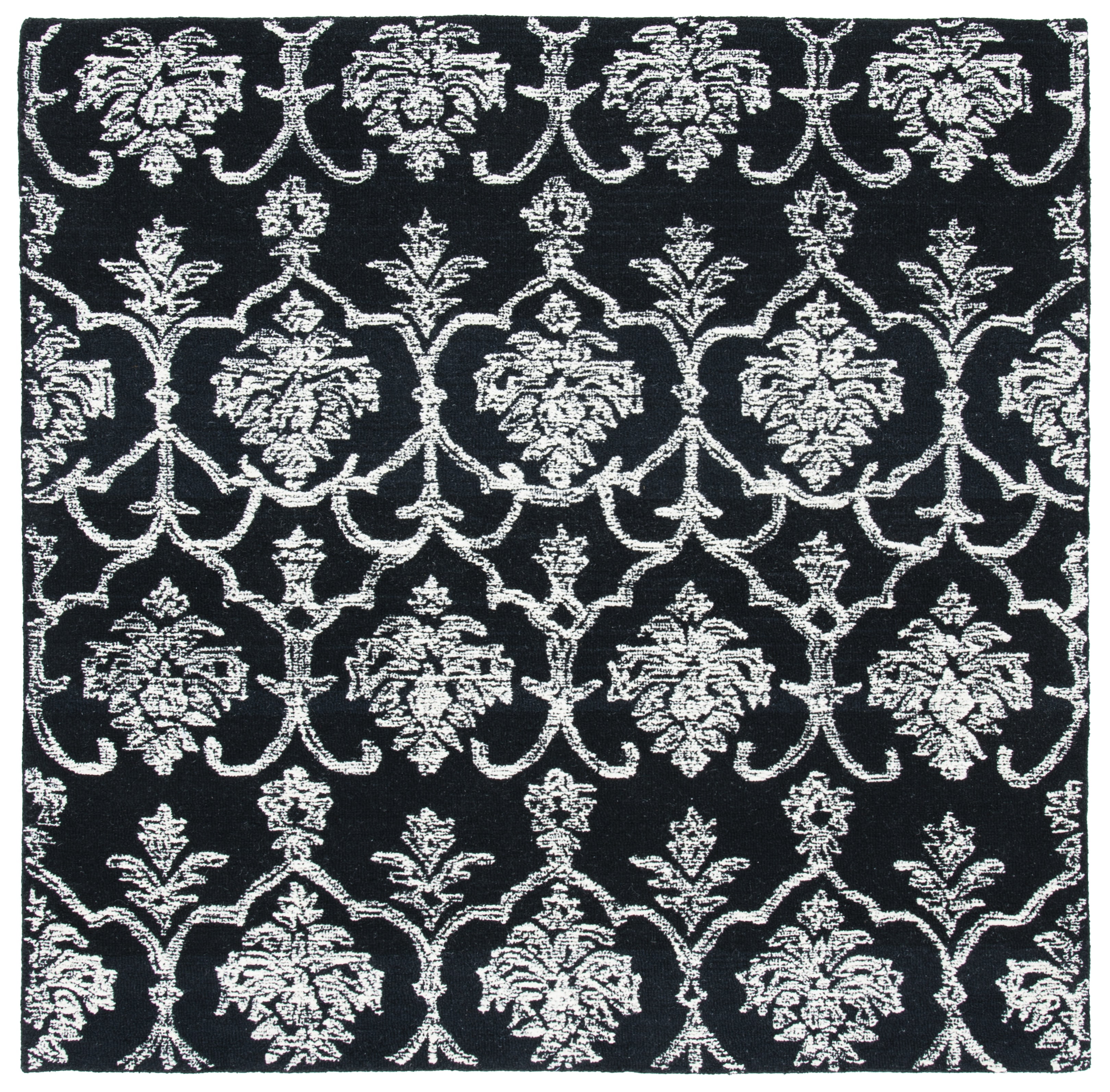 Black and Ivory Hand-Tufted Wool Square Area Rug