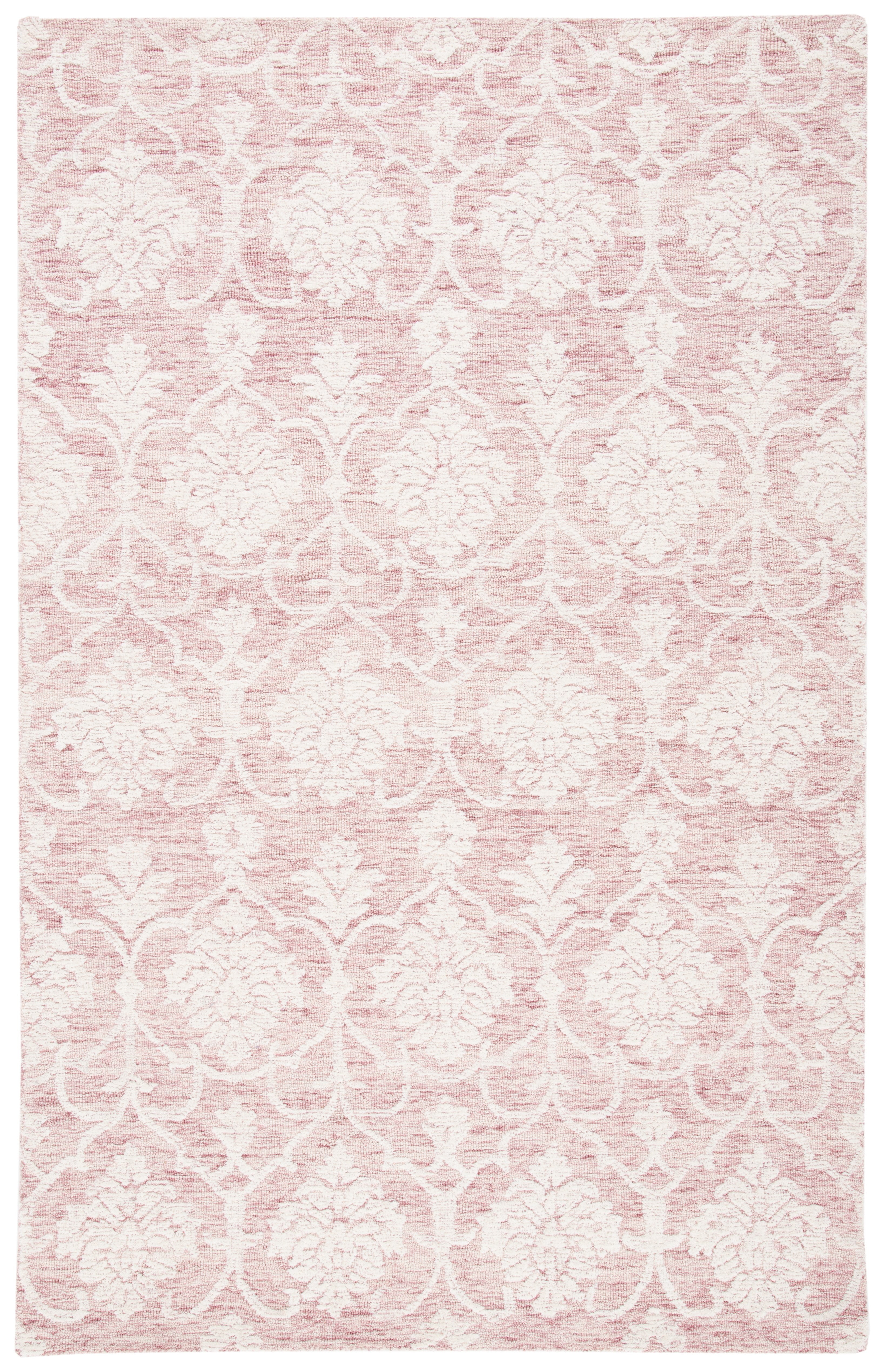 Hand-Tufted Pink and Ivory Wool Area Rug, 5' x 8'