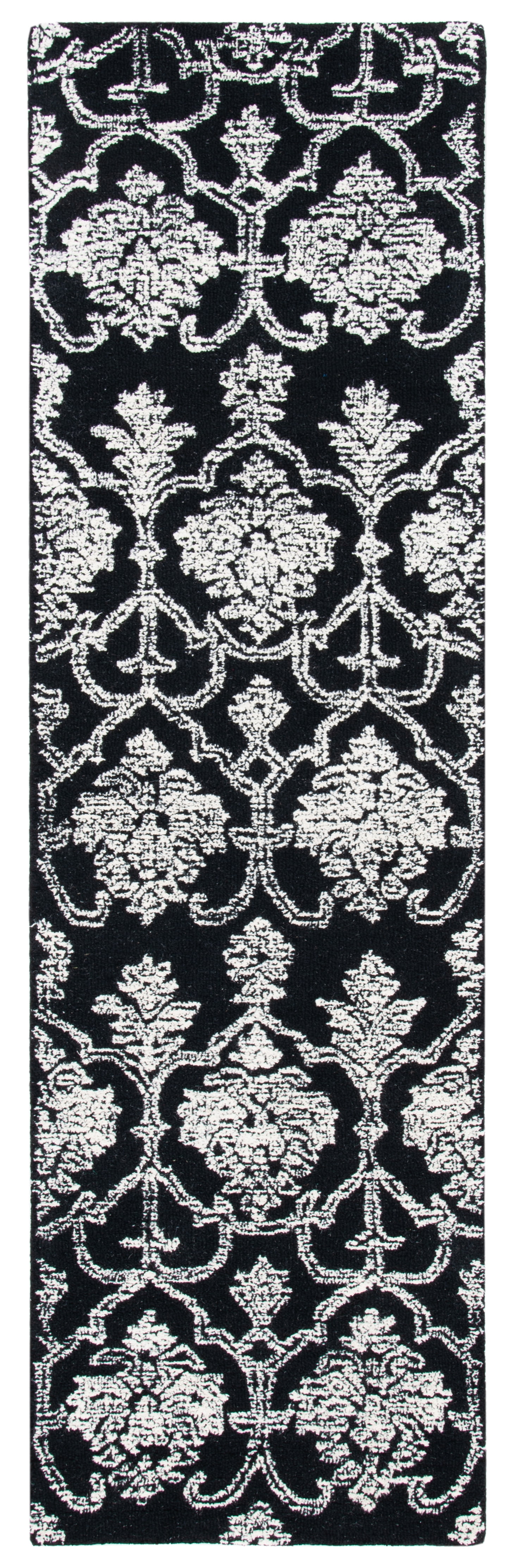 Elegant Floral Hand-Tufted Wool Runner Rug in Black - 27" x 7"