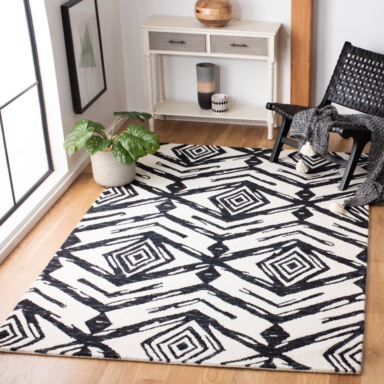 Elegant Metro Black Wool Hand-Tufted 3'x5' Area Rug