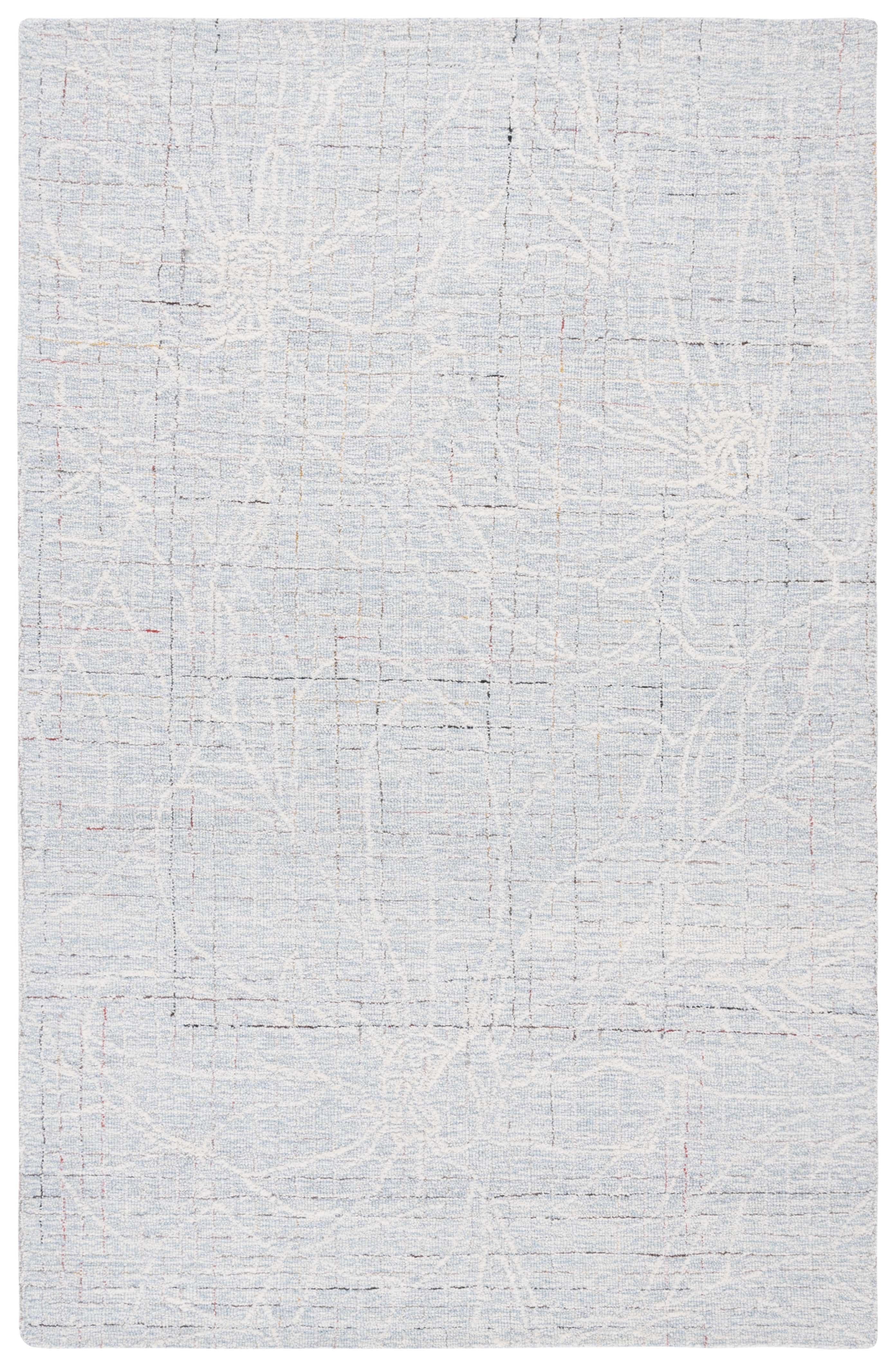 Blue and Ivory Floral Hand-Tufted Wool Area Rug, 3' x 5'