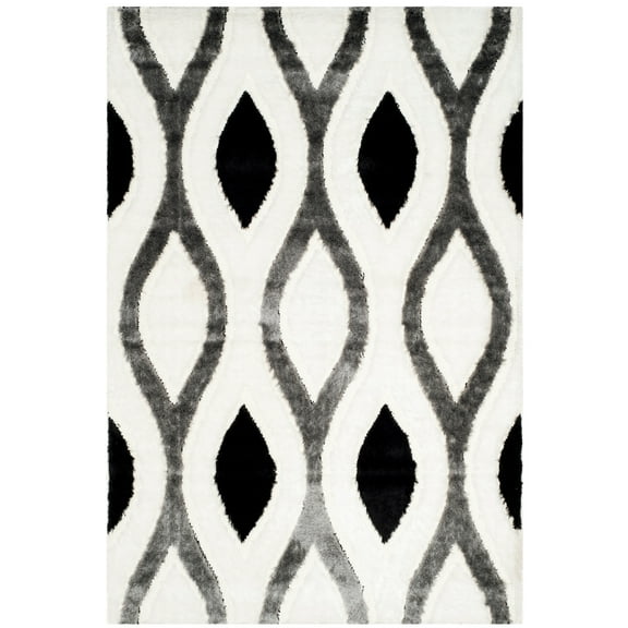 SAFAVIEH Miami Lecia Geometric Shag Area Rug, Ivory/Grey, 3' x 5'