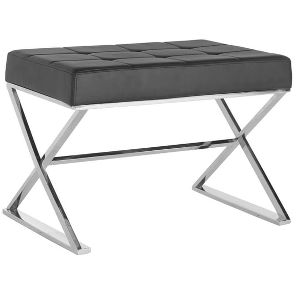 SAFAVIEH Micha Modern Glam X-Leg Upholstered Rectangular Ottoman, Black/Crhome