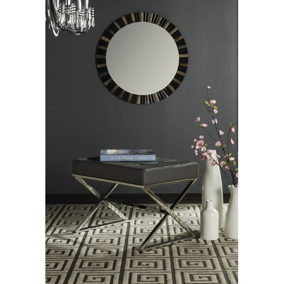 SAFAVIEH Micha Modern Glam X-Leg Upholstered Rectangular Ottoman, Grey/Chrome