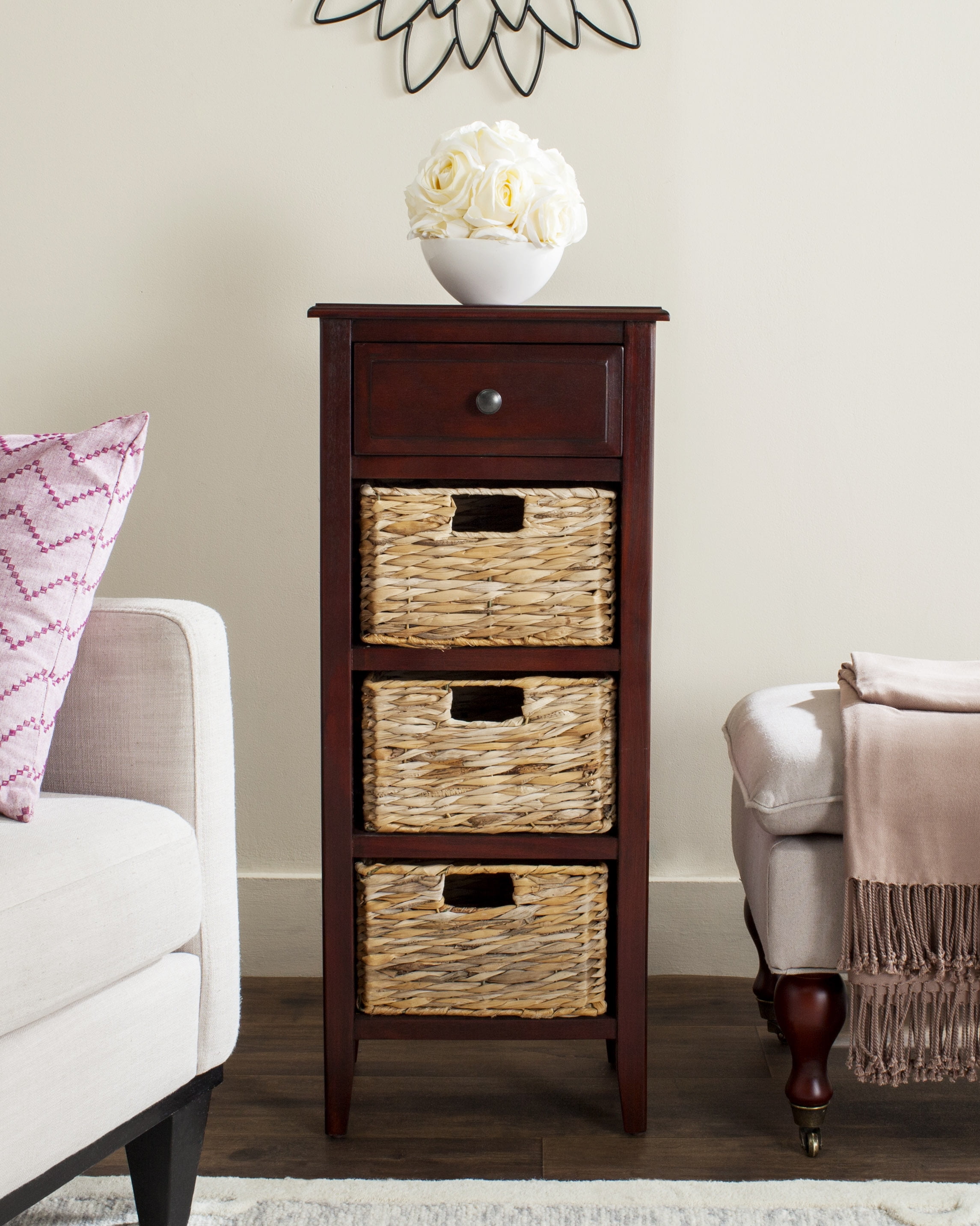 Transitional Cherry Wood Side Table with 4-Drawer Storage