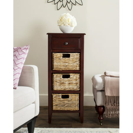 SAFAVIEH Michaela Nautical Side Table w/ Drawer and 3 Baskets, Cherry
