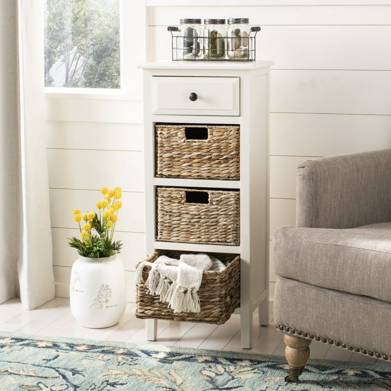 Distressed white end table with drawer deals
