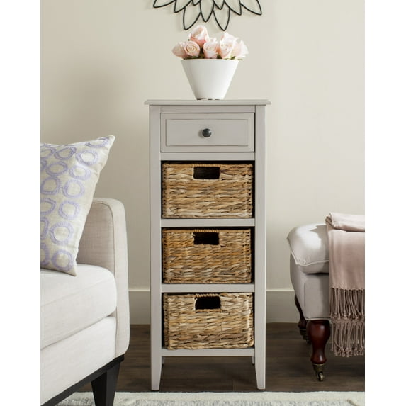 SAFAVIEH Michaela Nautical Side Table w/ Drawer and 3 Baskets, Vintage Grey