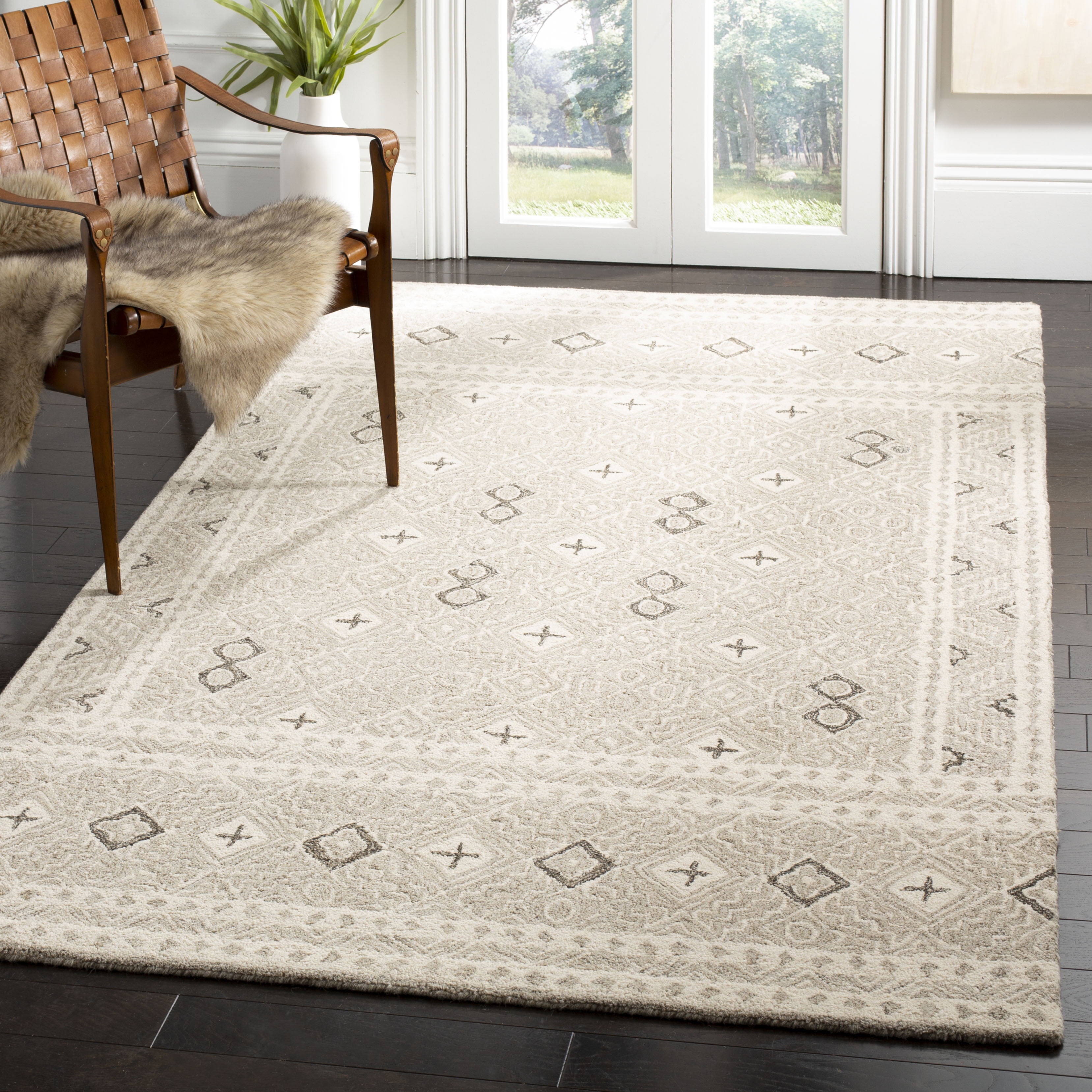 SAFAVIEH Micro-Loop Aditya Abstract Geometric Area Rug, Grey/Ivory, 5' x 5' Square