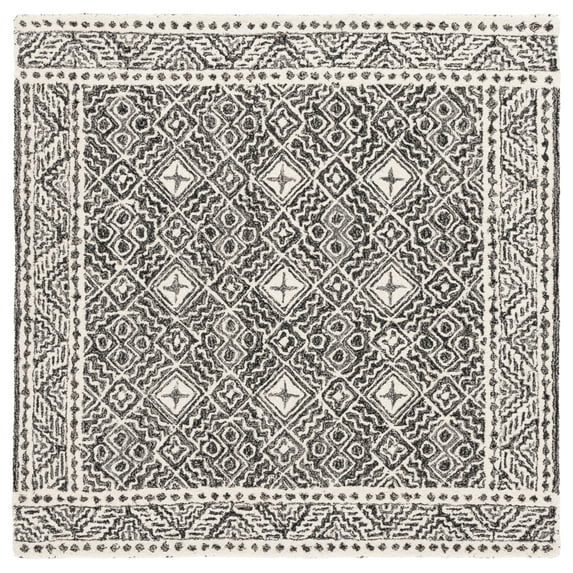 SAFAVIEH Micro-Loop Aditya Geometric Area Rug, Black/Ivory, 3' x 3' Square
