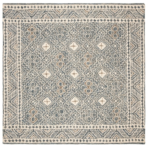 SAFAVIEH Micro-Loop Aditya Geometric Area Rug, Blue/Ivory, 3' x 3' Square
