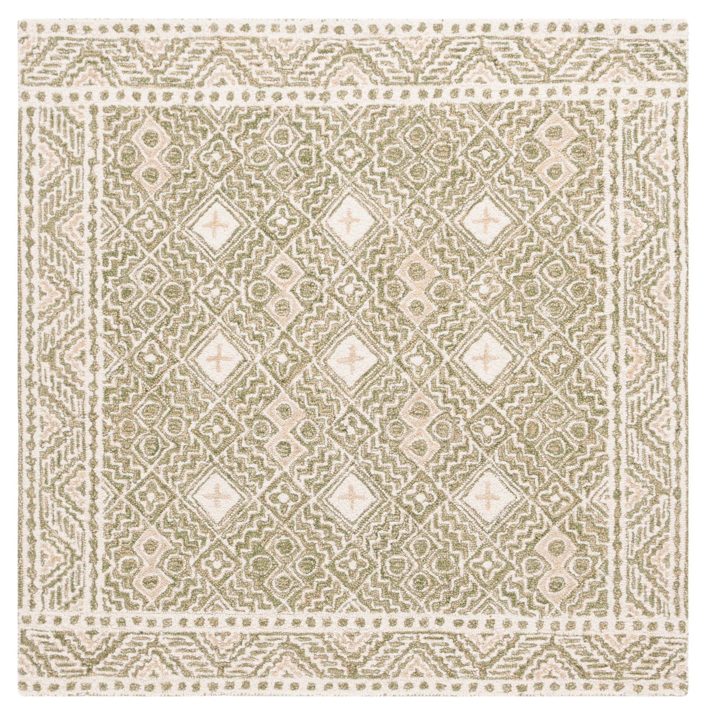 SAFAVIEH Micro-Loop Aditya Geometric Area Rug, Green/Ivory, 3' x 3 ...