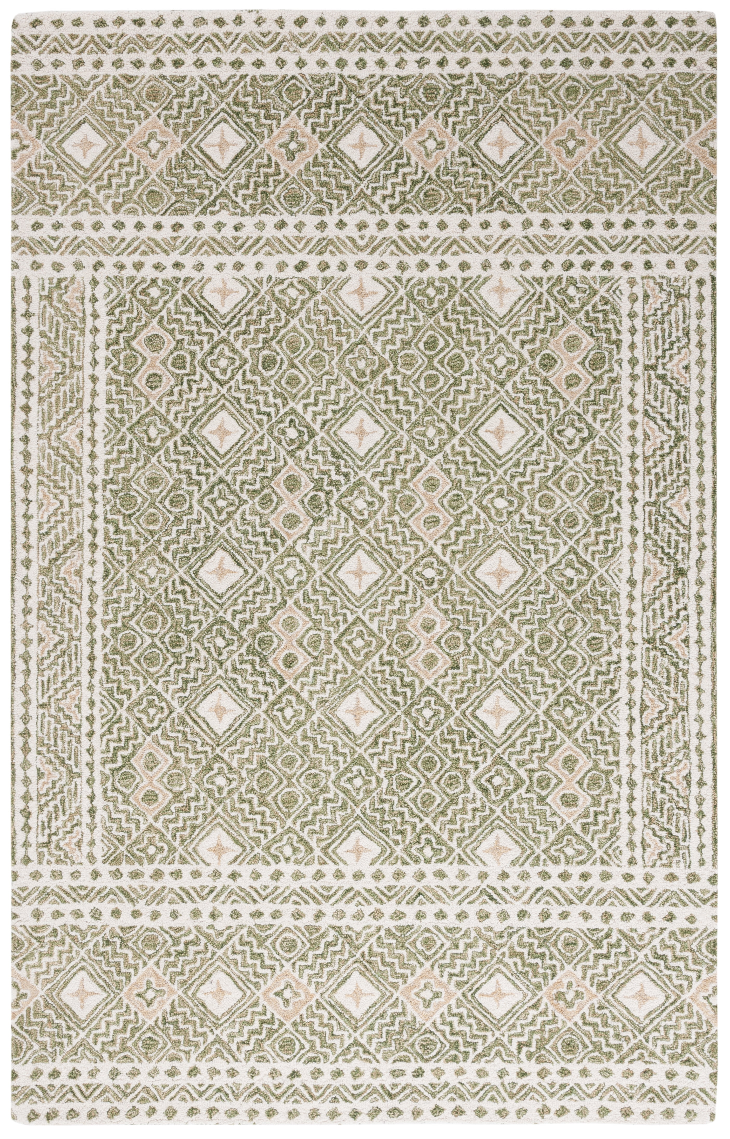 SAFAVIEH Micro-Loop Aditya Geometric Area Rug, Green/Ivory, 4' x 6'