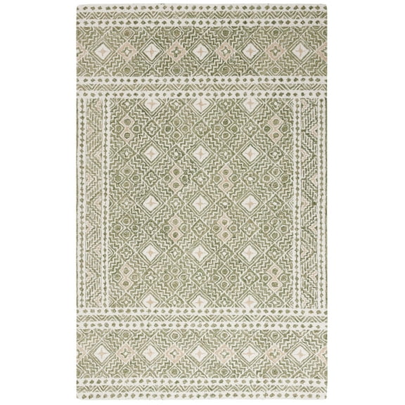 SAFAVIEH Micro-Loop Aditya Geometric Area Rug, Green/Ivory, 5' x 8'