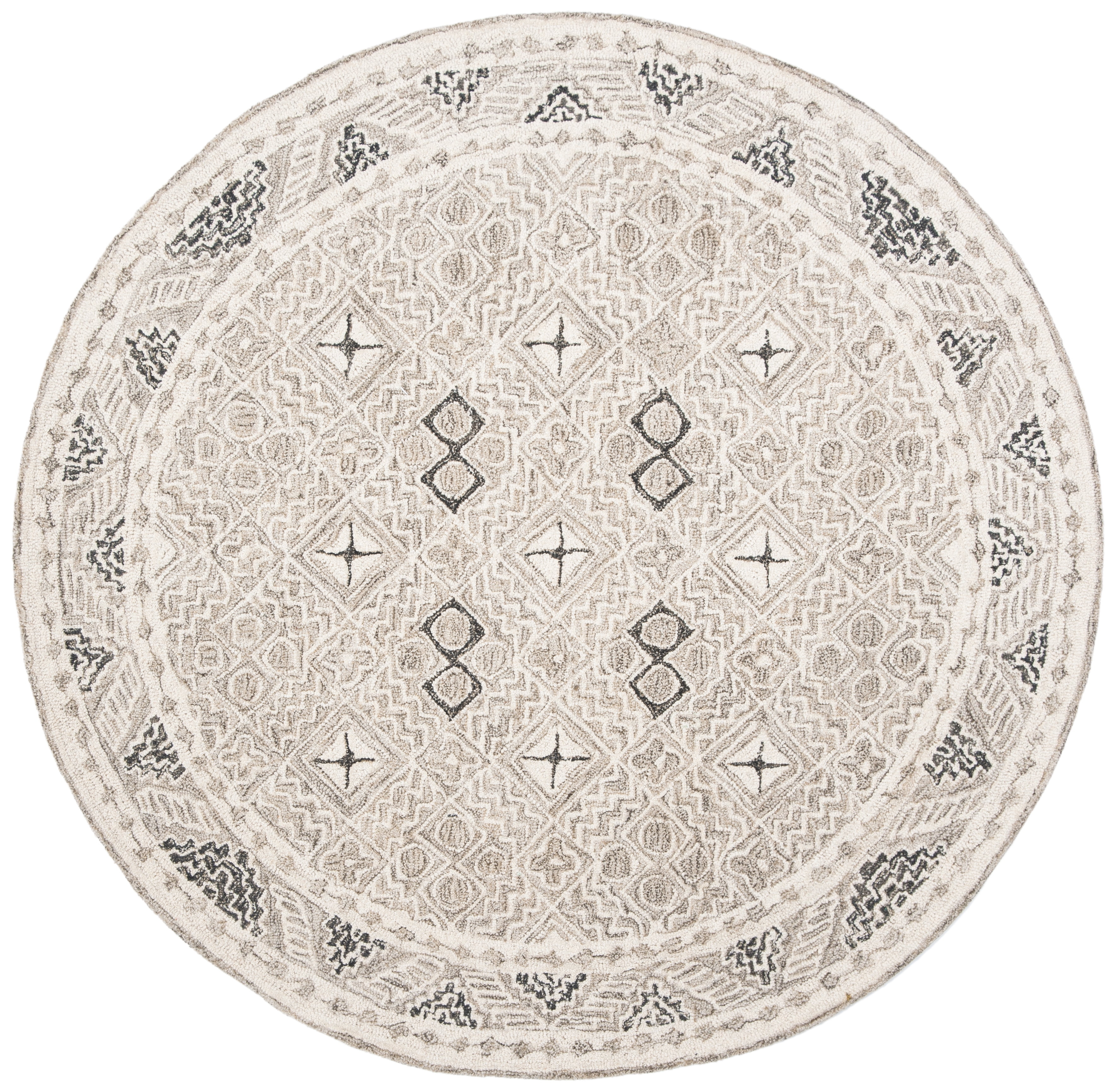 SAFAVIEH Micro-Loop Aditya Geometric Area Rug, Grey/Ivory, 7' x 7' Round