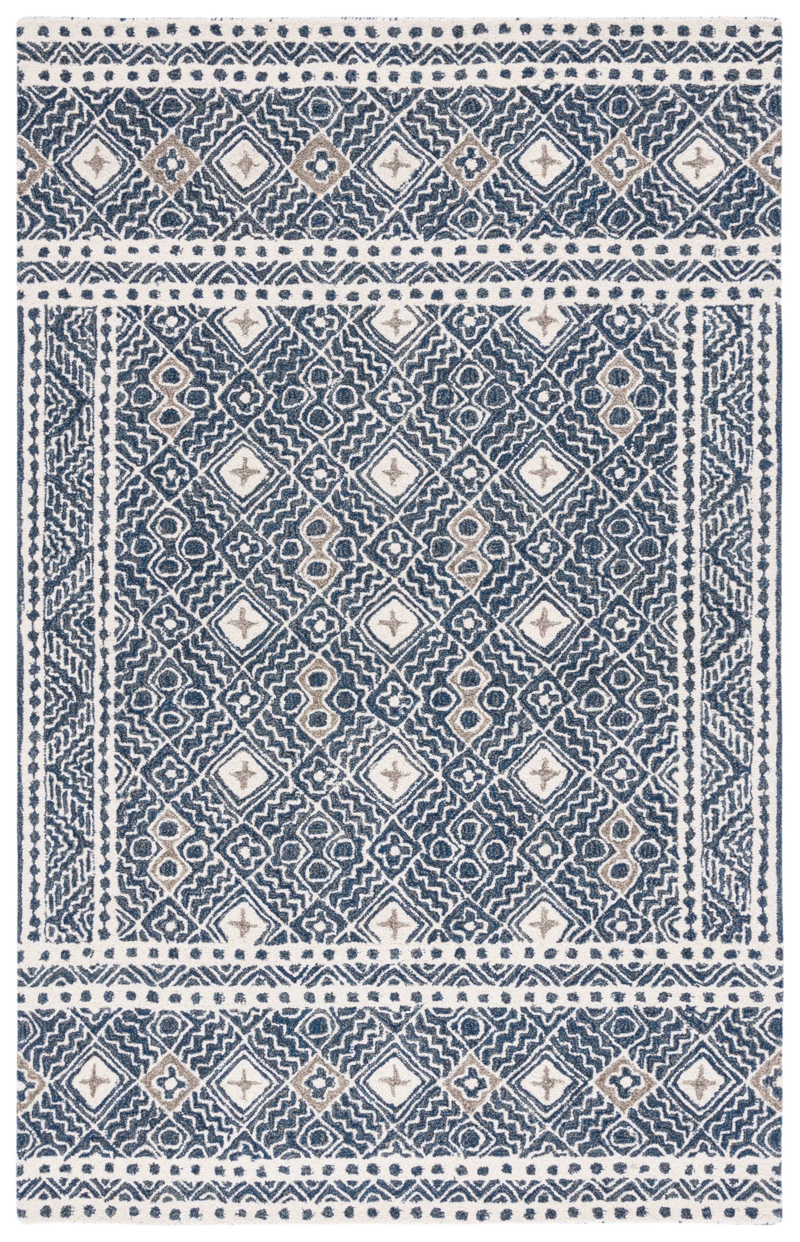 SAFAVIEH Micro-Loop Aditya Geometric Area Rug, Navy/Ivory, 4' x 6'