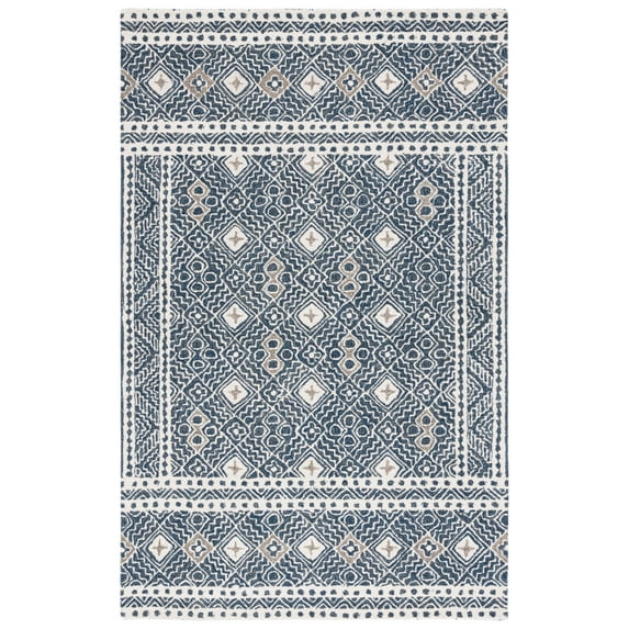 SAFAVIEH Micro-Loop Aditya Geometric Area Rug, Navy/Ivory, 4' x 6'