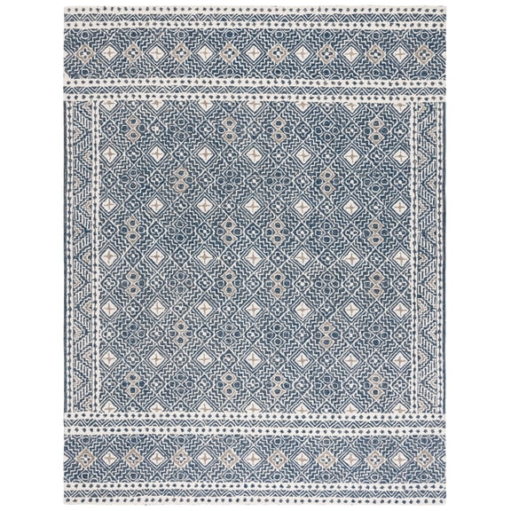 SAFAVIEH Micro-Loop Aditya Geometric Area Rug, Navy/Ivory, 8' x 10'
