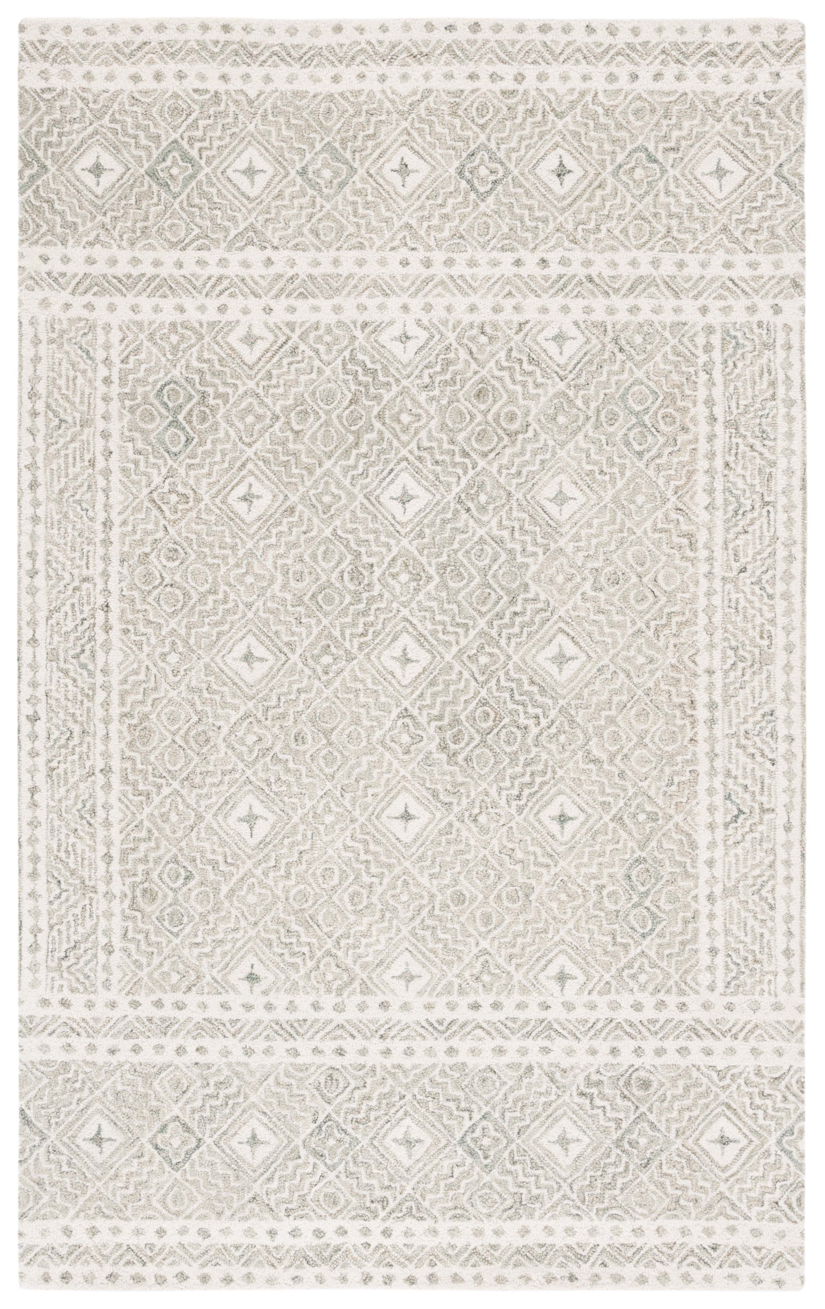 Silver and Ivory Geometric Wool 4' x 6' Handmade Area Rug