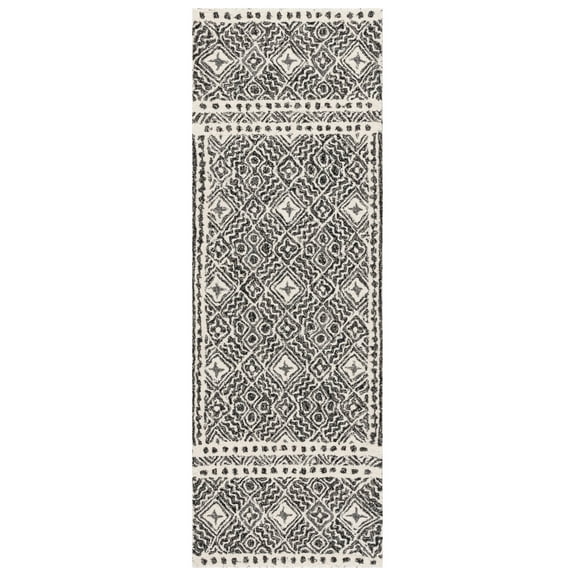 SAFAVIEH Micro-Loop Aditya Geometric Runner Rug, Black/Ivory, 2'3" x 5'