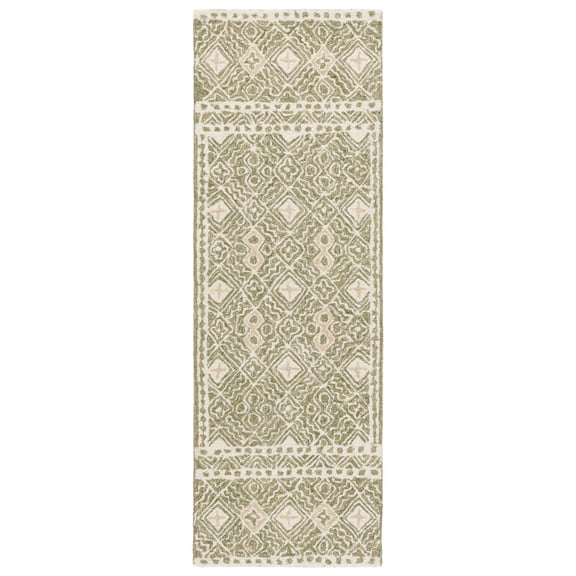 SAFAVIEH Micro-Loop Aditya Geometric Runner Rug, Green/Ivory, 2'3" x 7'