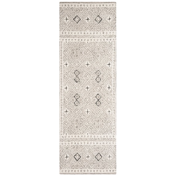 SAFAVIEH Micro-Loop Aditya Geometric Runner Rug, Grey/Ivory, 2'3" x 5'
