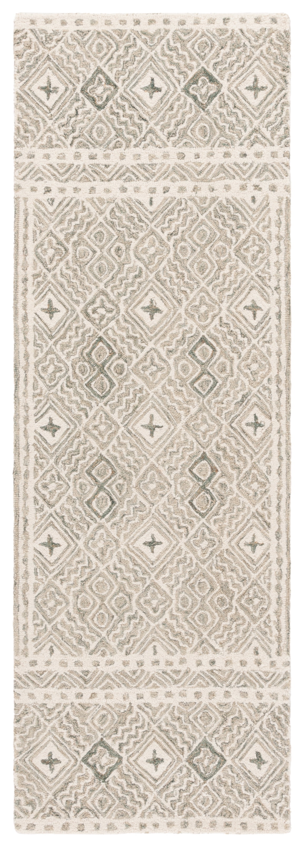 SAFAVIEH Micro-Loop Aditya Geometric Runner Rug, Silver/Ivory, 2'3" x 7'