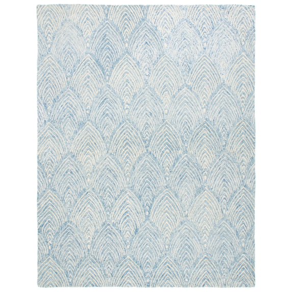 SAFAVIEH Micro-Loop Aiden Leaves Area Rug, Light Blue/Ivory, 4' x 6'
