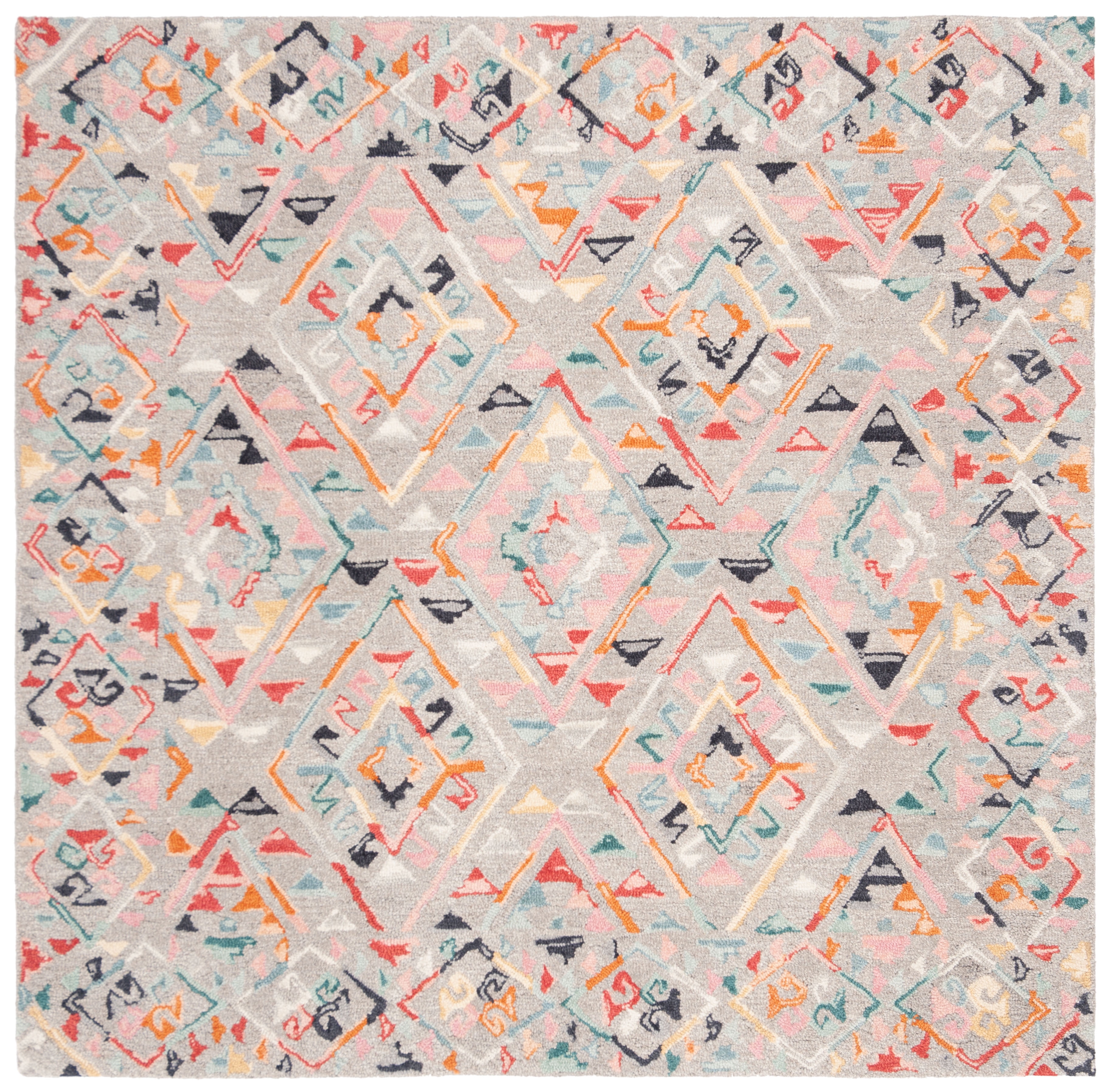 SAFAVIEH Micro-Loop Andrina Diamond Area Rug, Grey/Pink, 5' x 5' Square