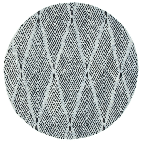 SAFAVIEH Micro-Loop Angelica Diamond Area Rug, Light Blue/Charcoal, 5' x 5' Round