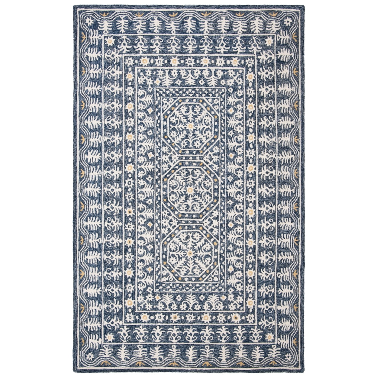 Handmade Blue and Ivory Tufted Wool Area Rug
