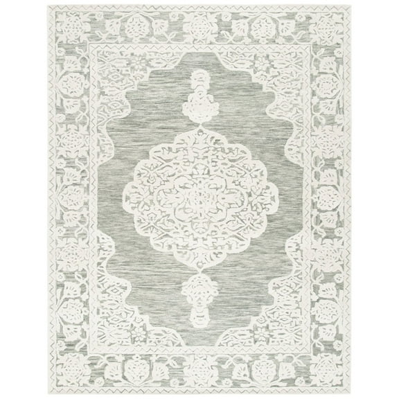 SAFAVIEH Micro-Loop Antonio Medallion Area Rug, Grey/Ivory, 4' x 6'
