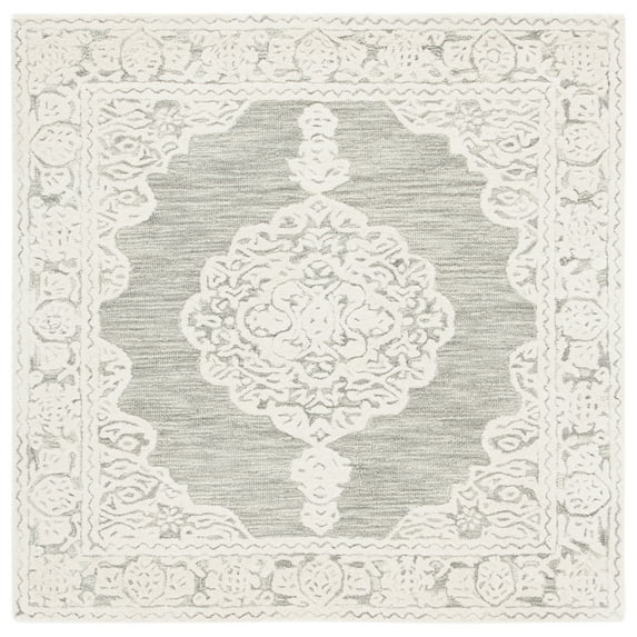 SAFAVIEH Micro-Loop Antonio Medallion Area Rug, Grey/Ivory, 5' x 5' Square