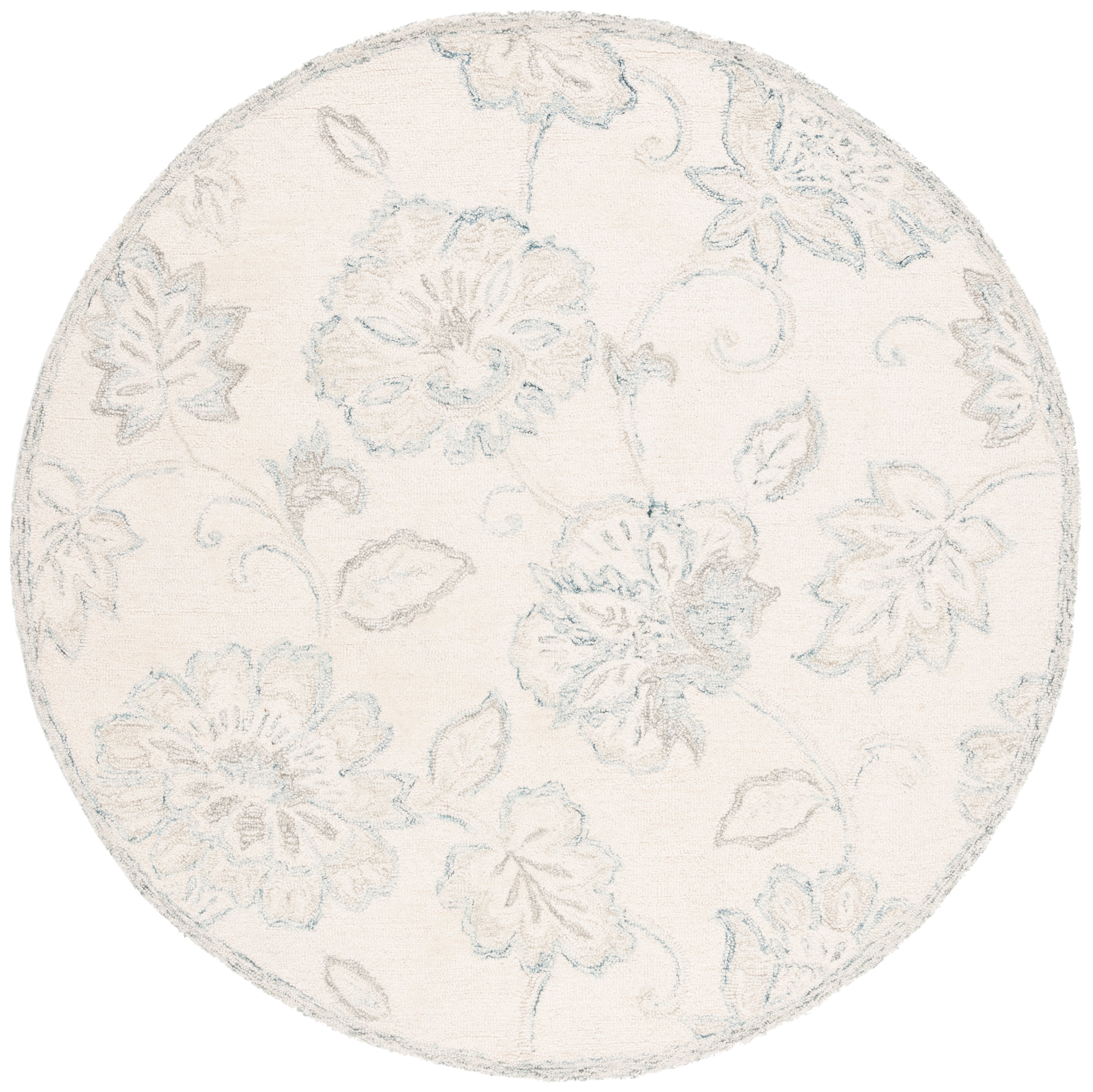 SAFAVIEH Micro-Loop Arda Floral Area Rug, Ivory/Blue, 6' x 6' Round