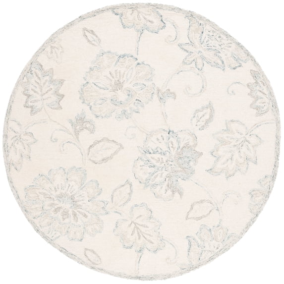 SAFAVIEH Micro-Loop Arda Floral Area Rug, Ivory/Blue, 6' x 6' Round