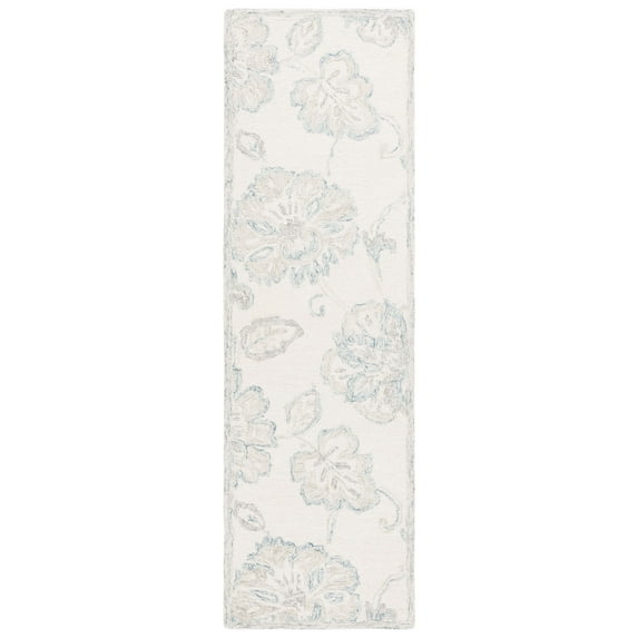 SAFAVIEH Micro-Loop Arda Floral Runner Rug, Ivory/Blue, 2'3" x 8'