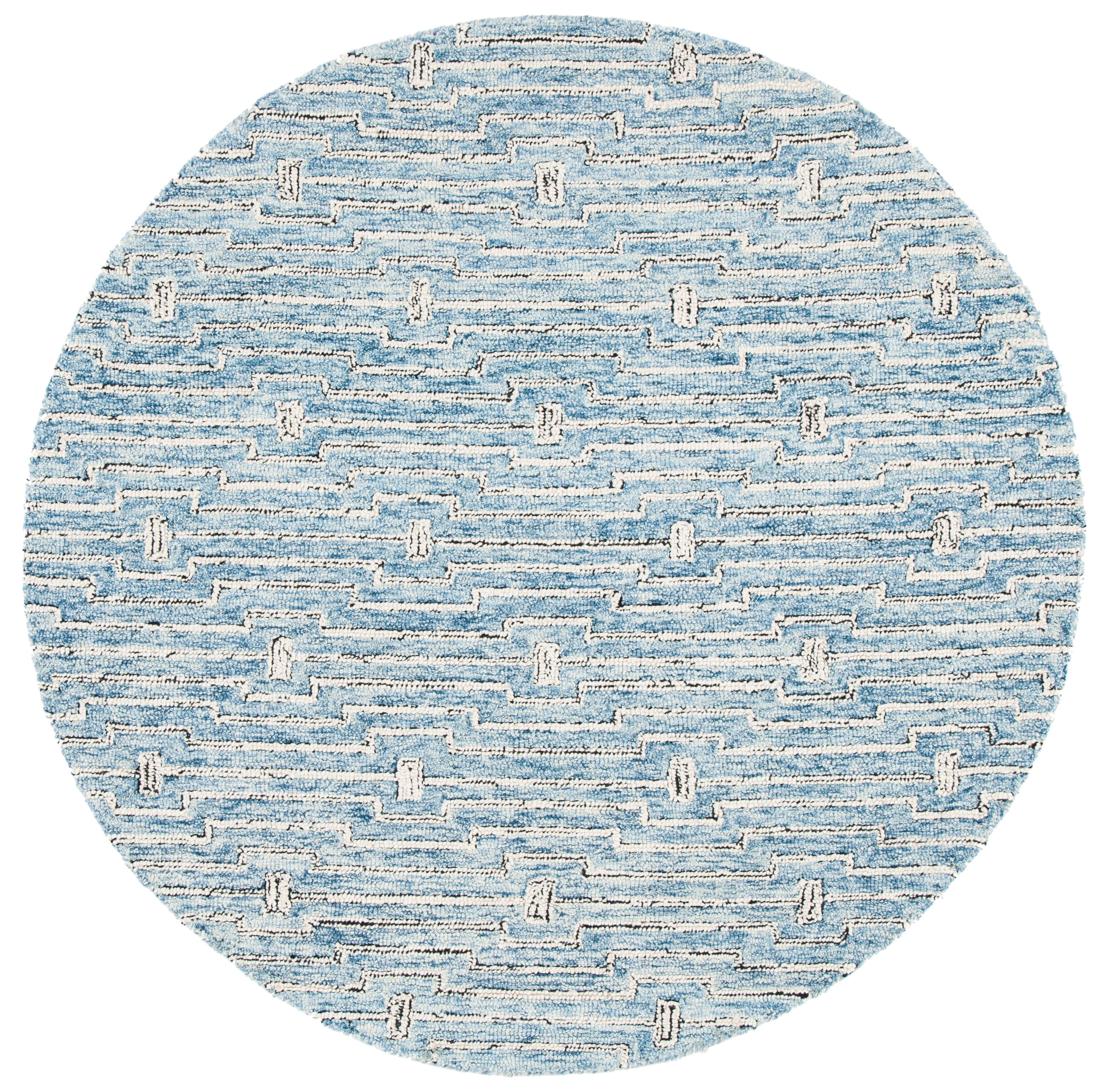 SAFAVIEH Micro-Loop Aspen Geometric Area Rug, Light Blue/Ivory, 5' x 5' Round